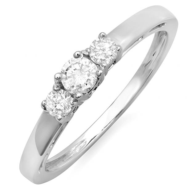 IGI CERTIFIED 0.26 Carat (ctw) 14K White Gold Round Cut Diamond Ladies Bridal 3 Stone Engagement Ring 1/4 CT