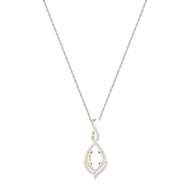 Round White Diamond Twist Infinity 10X8mm Oval Semi Mount Pendant for Women (0.47 ctw, Color I-J, Clarity I1-I2) in 14K Yellow Gold