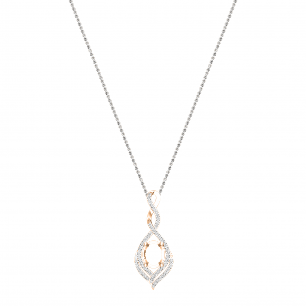 Round White Diamond Twist Infinity 10X8mm Oval Semi Mount Pendant for Women (0.47 ctw, Color I-J, Clarity I1-I2) in 18K Rose Gold