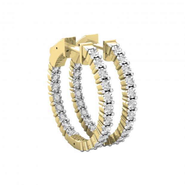Round White Diamond Inside Out Hoop Earrings for Women (0.22 ctw Color I-J Clarity I2-I3) in 10K Yellow Gold