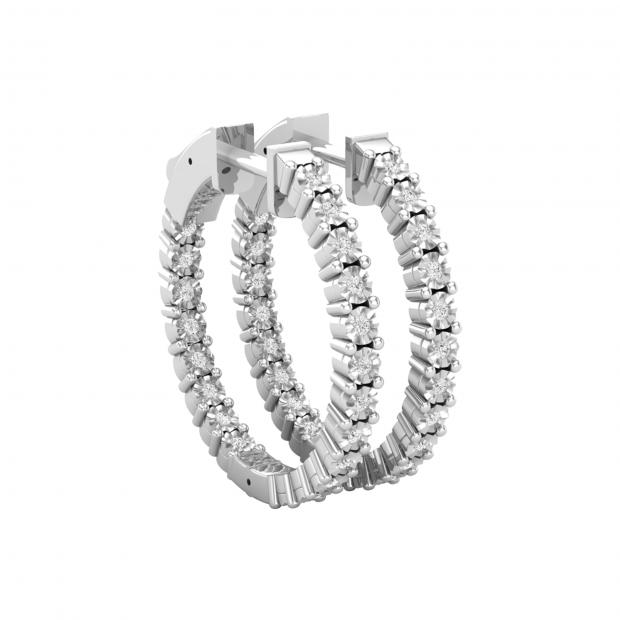 Round White Diamond Inside Out Hoop Earrings for Women (0.22 ctw Color I-J Clarity I2-I3) in 925 Sterling Silver