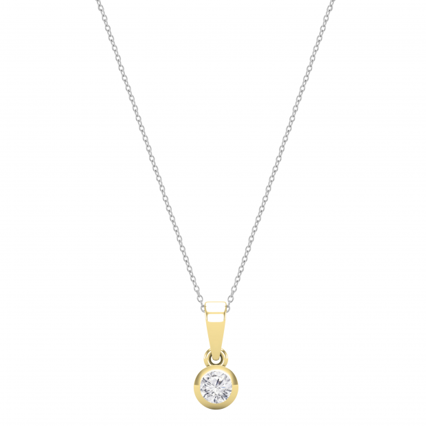 Round White Diamond Solitaire Bezel Set Dainty Pendant Necklace for Women 1/6 CT (0.17 ctw, Color I-J, Clarity I2-I3) in 10K Yellow Gold