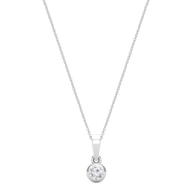Round White Diamond Solitaire Bezel Set Dainty Pendant Necklace for Women 1/6 CT (0.17 ctw, Color I-J, Clarity I1-I2) in 14K White Gold