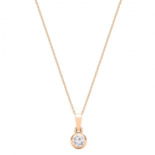 Round White Diamond Solitaire Bezel Set Dainty Pendant Necklace for Women 1/6 CT (0.17 ctw, Color I-J, Clarity I1-I2) in 18K Rose Gold