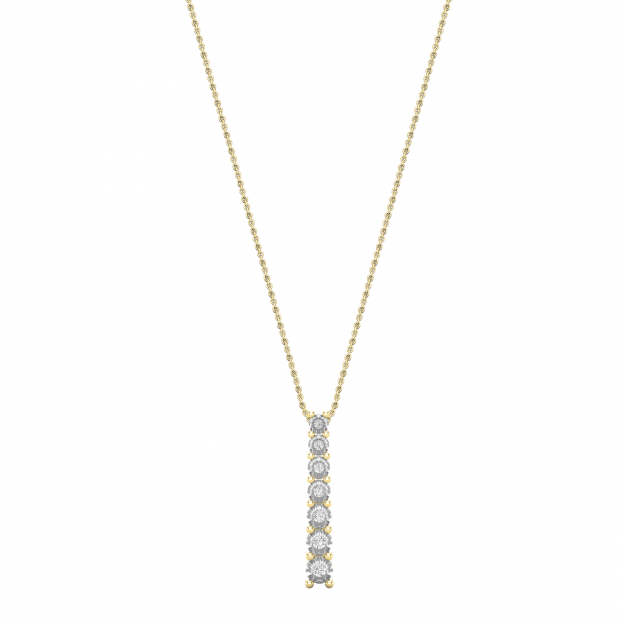 0.10 Carat (ctw) Round White Diamond 7 Stone Illusion Set Life Journey Pendant with 18 inch Gold Chain for Women in 14K Yellow Gold