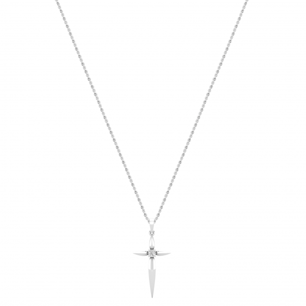 Round White Diamond Solitaire Accent Cross Pendant with 18 inch Silver Chain for Women (0.11 ctw, Color I-J, Clarity I2-I3) in 925 Sterling Silver