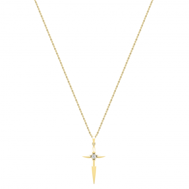 Round White Diamond Solitaire Accent Cross Pendant with 18 inch Gold Chain for Women (0.11 ctw, Color I-J, Clarity I2-I3) in 10K Yellow Gold