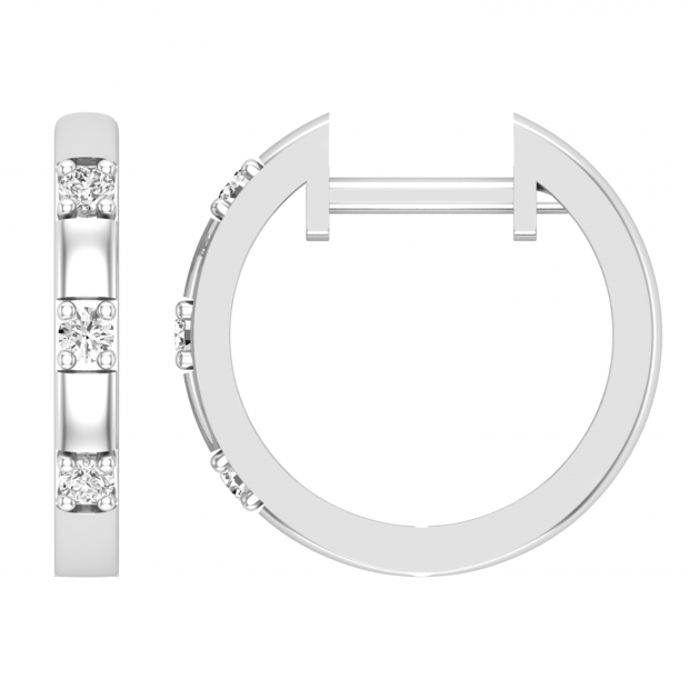 0.10 Carat (ctw) Round White Diamond Station 3 Stone Hoop Earrings for Women in 925 Sterling Silver