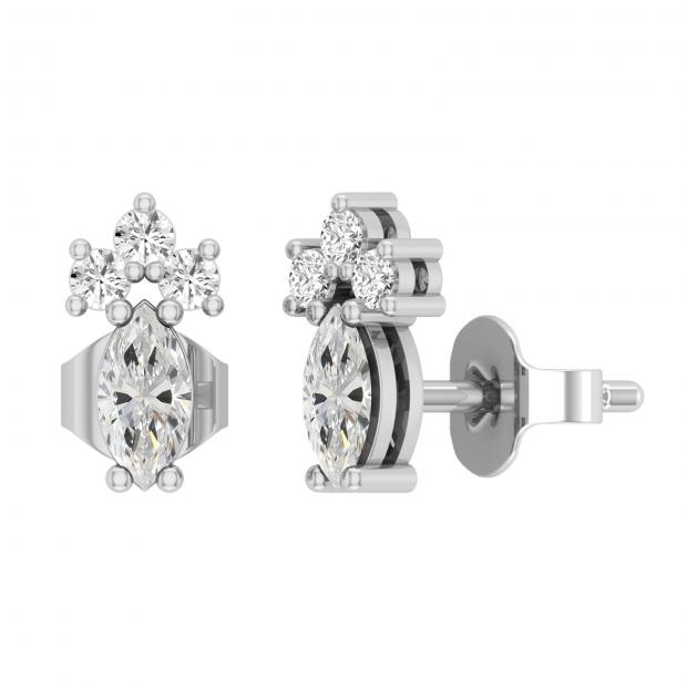 6x3mm Marquise and Round White Diamond Stud Earrings for Women (0.65 ctw Color I-J Clarity I2-I3) in 925 Sterling Silver in Push Back