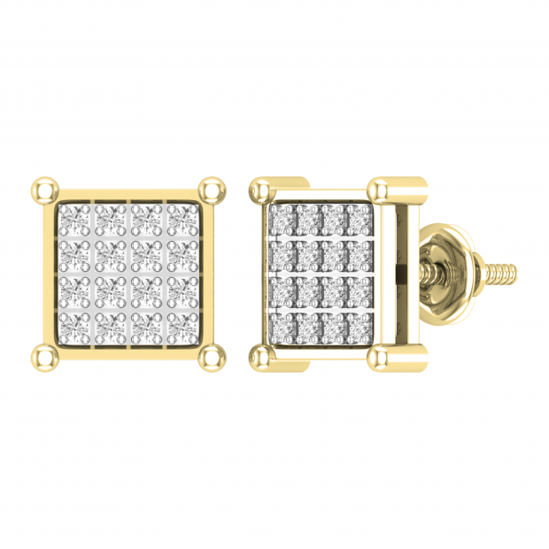 Round White Diamond Square Shape Screwback Stud Earring for Men & Women (Unisex) in 18K Yellow Gold (0.26 ctw, Color I-J, Clarity I1-I2)