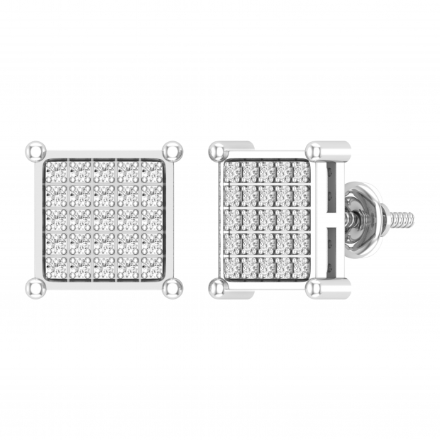 Round White Diamond Square Shape Screwback Stud Earring for Men & Women (Unisex) in 14K White Gold (0.34 ctw, Color I-J, Clarity I1-I2)