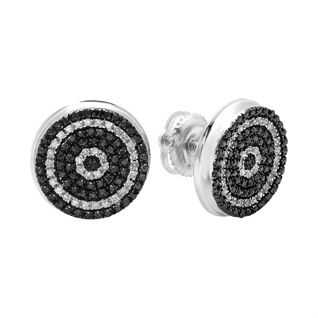 0.50 Carat (ctw) Sterling Silver Black and White Diamond Micro Pave Hip Hop Men