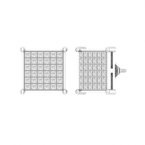 Round White Diamond Square Shape Screwback Stud Earring for Men & Women (Unisex) in 10K White Gold (0.49 ctw, Color I-J, Clarity I2-I3)