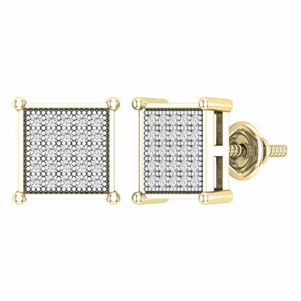 Round White Diamond Square Shape Screwback Stud Earring for Men & Women (Unisex) in 14K Yellow Gold (0.22 ctw Color I-J Clarity I1-I2)