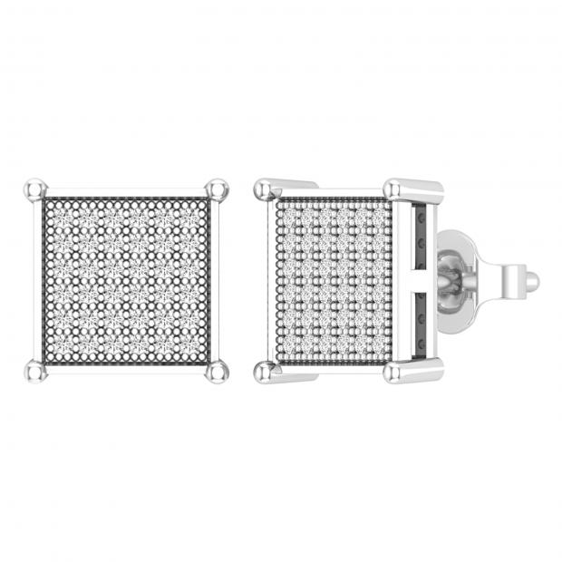 Round White Diamond Square Shape Pushback Stud Earring for Men & Women (Unisex) in 10K White Gold (0.32 ctw Color I-J Clarity I2-I3)
