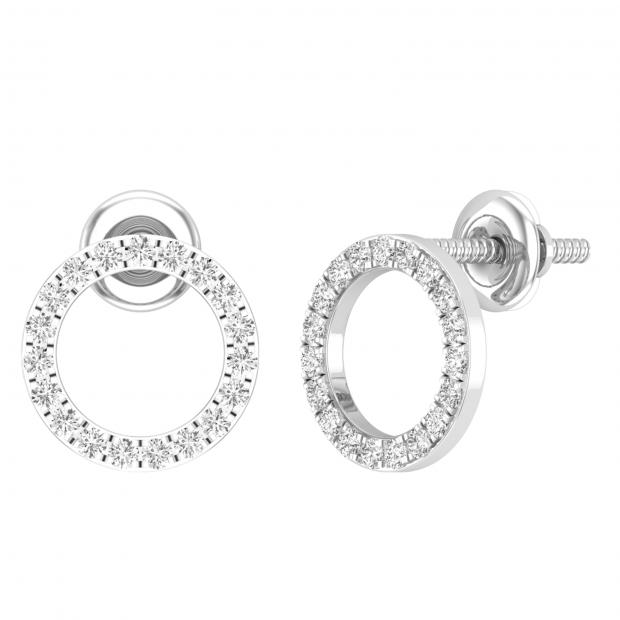 Round White Diamond Halo Circle Shape Unisex Screwback Stud Earrings (0.25 ctw, Color I-J, Clarity I2-I3) in 925 Sterling Silver