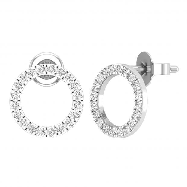 Round White Diamond Halo Circle Shape Unisex Pushback Stud Earrings (0.33 ctw, Color I-J, Clarity I2-I3) in 925 Sterling Silver