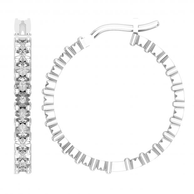 Round White Diamond Illusion Set Inside Out Hoop Earrings for Women (0.25 ctw, Color I-J, Clarity I2-I3) in 925 Sterling Silver