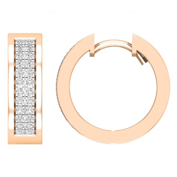 Round White Diamond Unisex Hinged Hoop Earrings (0.33 ctw, Color I-J, Clarity I1-I2) in 18K Rose Gold