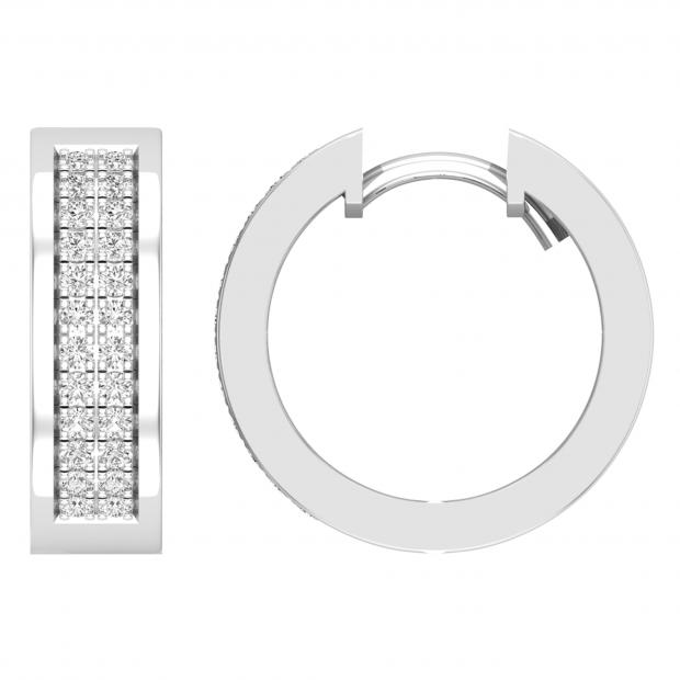 Round White Diamond Unisex Hinged Hoop Earrings (0.33 ctw, Color I-J, Clarity I2-I3) in 925 Sterling Silver