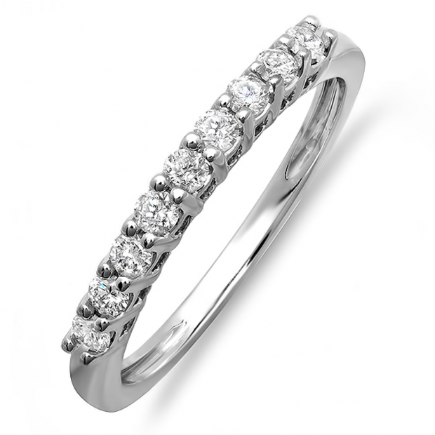 0.33 Carat (ctw) 14K White Gold Round Diamond Anniversary Ring Wedding Matching Band Guard 1/3 CT