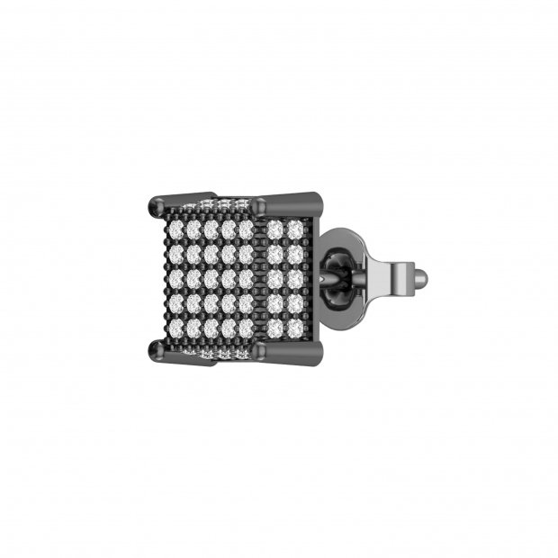Round White Diamond Cluster Dice Shape Pushback Stud Earring (Only 1Pc) for Men & Women (Unisex) Black Plated 10K White Gold (0.36 ctw, Color I-J, Clarity I2-I3)