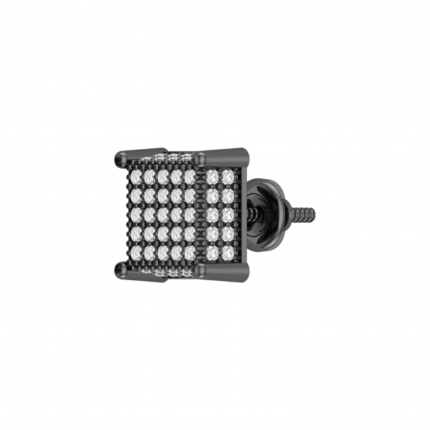 Round White Diamond Cluster Dice Shape Screwback Stud Earring (Only 1Pc) for Men & Women (Unisex) Black Plated 925 Sterling Silver (0.36 ctw, Color I-J, Clarity I2-I3)