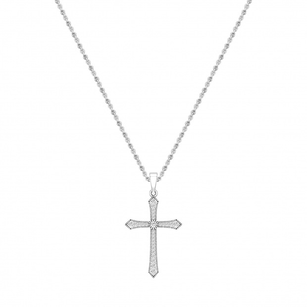Round White Diamond Miligrain Cross Pendant for Women with 18 inch Gold Chain (0.22 ctw, Color I-J, Clarity I2-I3) in 10K White Gold