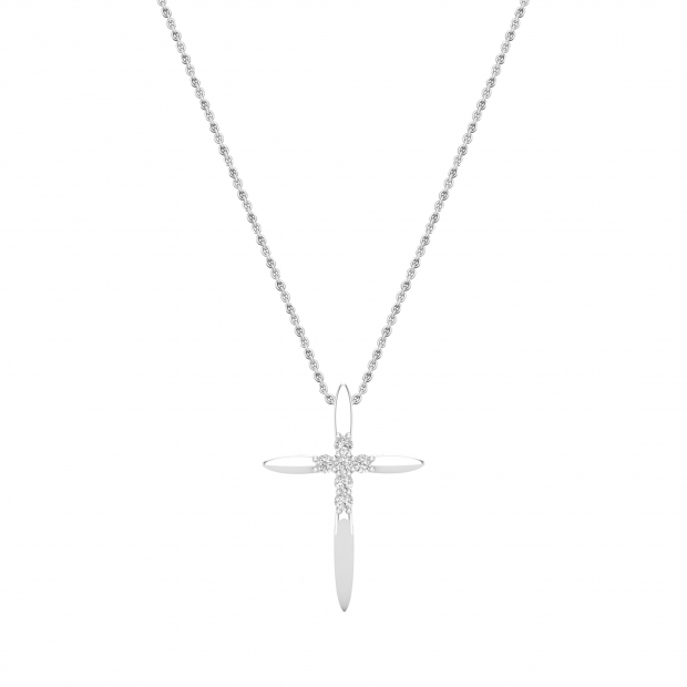 Round White Diamond Elegant Cross Pendant with 18 inch Silver Chain for Women (0.24 ctw, Color I-J, Clarity I2-I3) in 10K White Gold