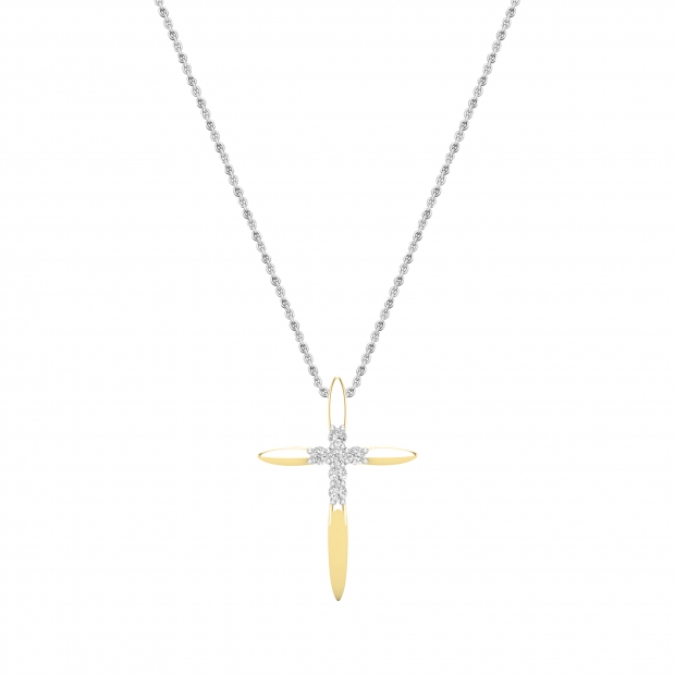Round White Diamond Elegant Cross Pendant with 18 inch Silver Chain for Women (0.24 ctw, Color I-J, Clarity I1-I2) in 14K Yellow Gold