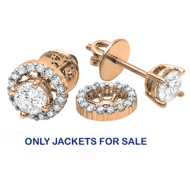 0.25 Carat (ctw) 14k Rose Gold Round Diamond Removable Jackets for Stud Earrings 1/4 CT