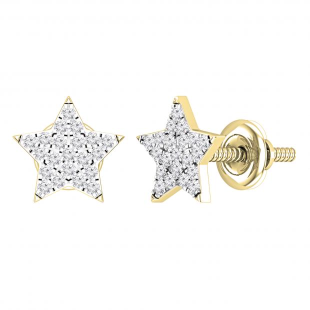 Round White Diamond Celestial Star Stud Earrings for Women (0.16 Ctw Color I-J Clarity I2-I3) in 10K Yellow Gold in Screw Back