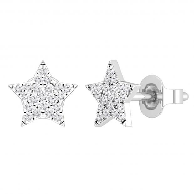 Round White Diamond Celestial Star Stud Earrings for Women (0.16 Ctw Color I-J Clarity I2-I3) in 925 Sterling Silver in Pus Back