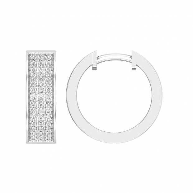 Round White Diamond 3 Row Unisex Hoop Earrings (0.50 ctw, Color I-J, Clarity I2-I3) in 925 Sterling Silver