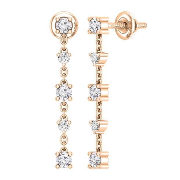 0.51 Carat (ctw) Round White Diamond Drop Earrings for Her in 10K Rose Gold in Screw Back