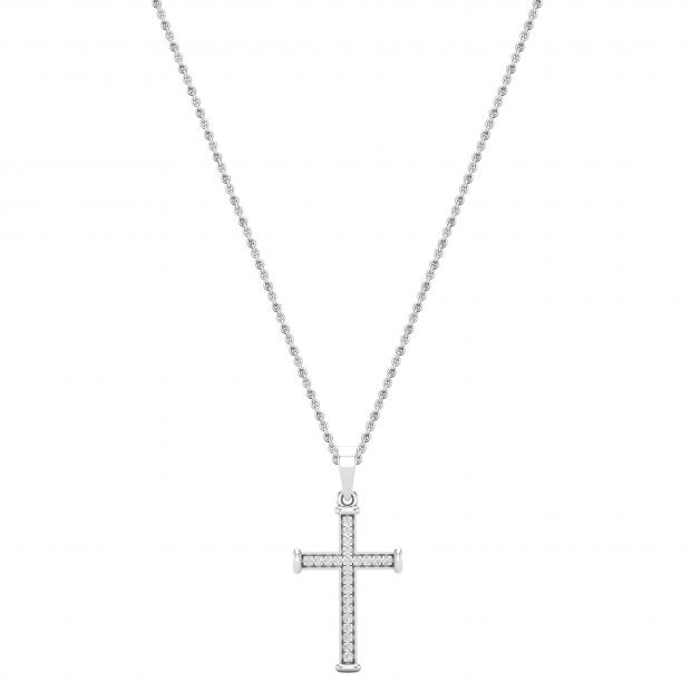 0.10 Carat (ctw) Round White Diamond Divine Cross Pendant with 18 inch Silver Chain in 925 Sterling Silver