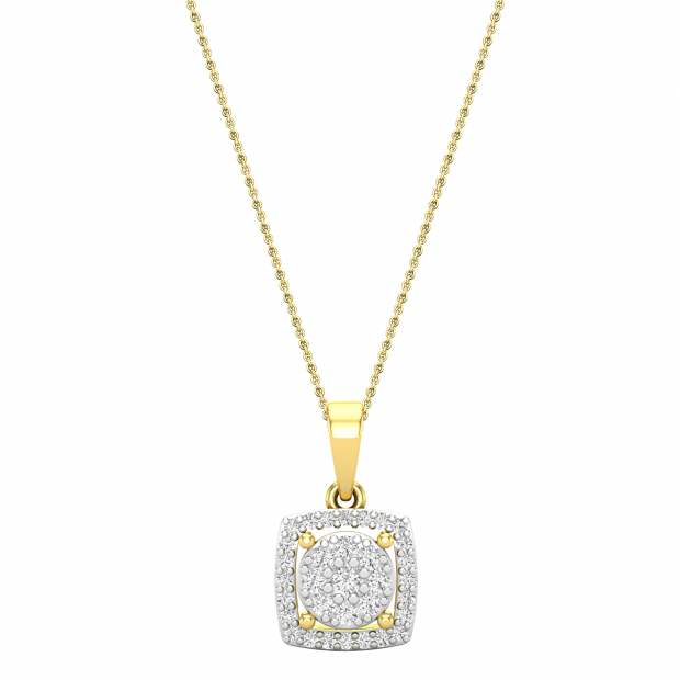 Round White Diamond Cluster Style Filigree Grooved Sides Pendant for Her (0.24 ctw, Color I-J, Clarity I2-I3) in 10K Yellow Gold