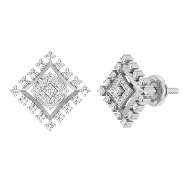 Round White Diamond Kite Shape Screw Back Stud Earrings for Women (0.25 ctw, Color I-J, Clarity I2-I3) in 925 Sterling Silver