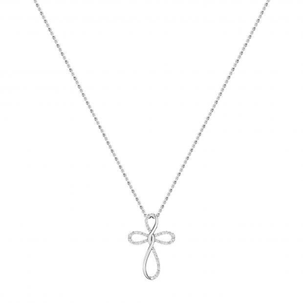 Round White Diamond Infinity Cross Pendant with 18 inch Gold Chain for Women (0.26 ctw, Color I-J, Clarity I2-I3) in 10K White Gold