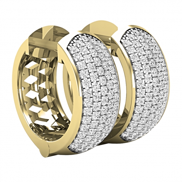 Round White Diamond Cluster Style Hinged Post Unisex Hoop Earrings (0.39 ctw, Color I-J, Clarity I1-I2) in 18K Yellow Gold