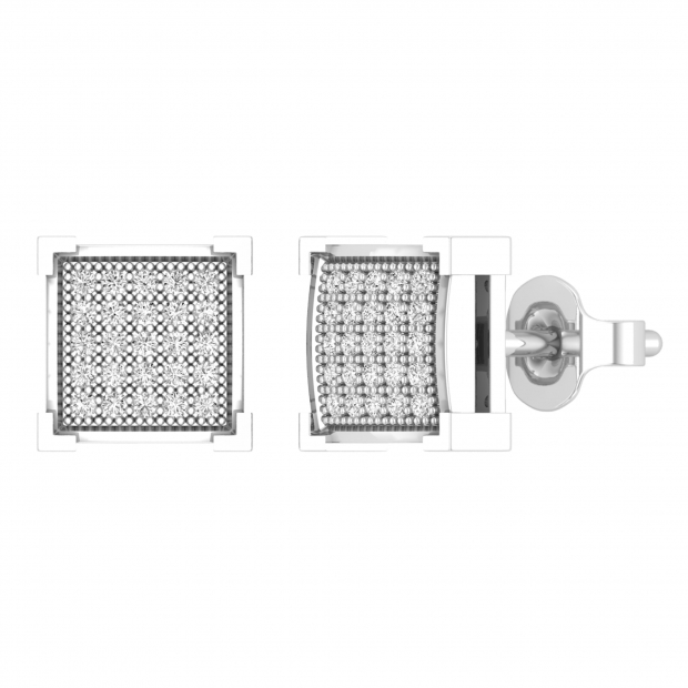 Round White Diamond Ice Cube Square V Prong Unisex Stud Earrings (0.17 ctw, Color I-J, Clarity I2-I3) in 925 Sterling Silver in Push Back