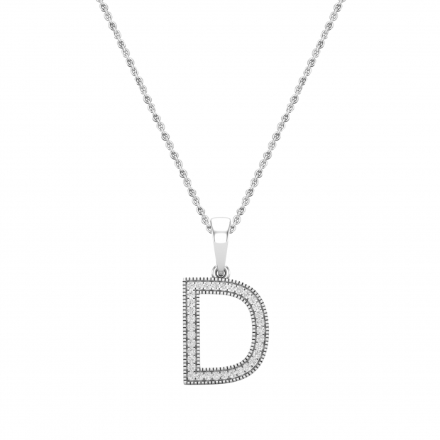 Round White Diamond Upper Case Initial D Letter Pendant with 18 inch Silver Chain for Women (0.15 ctw, Color I-J, Clarity I2-I3) in 925 Sterling Silver