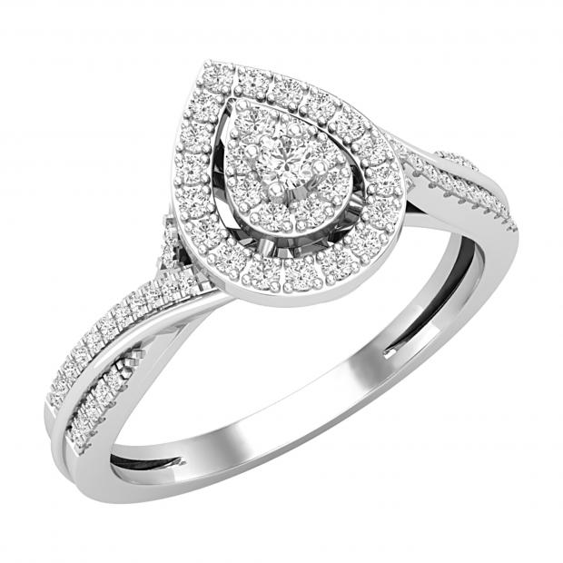 Round White Diamond Split Twisted Shank Pear Shaped Anniversary Ring for Women (0.27 ctw, Color I-J, Clarity I2-I3) in 10K White Gold