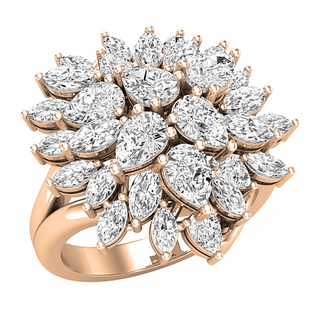 Pear & Marquise White Diamond Cluster Flower Style Right Hand Cocktail Ring for Her (2.35 ctw, Color I-J, Clarity SI) in 14K Rose Gold