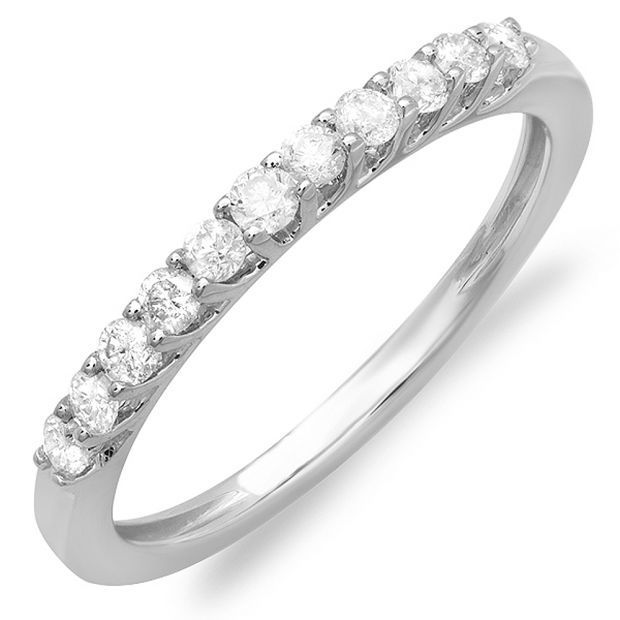 0.38 Carat (ctw) Dainty 14k White Gold Round Diamond Ladies Anniversary Wedding Band Stackable Ring