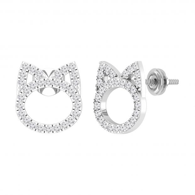 0.50 Carat (ctw) Round White Diamond Minimalistic Kitten Stud Earrings for Women in 925 Sterling Silver in Screw Back