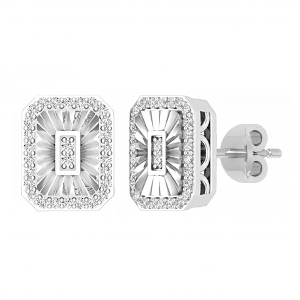 Round White Diamond Illusion Style Emerald Shape Stud Earrings for Women (0.16 ctw, Color I-J, Clarity I2-I3) in 925 Sterling Silver in Push Back