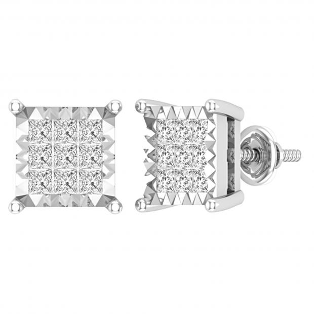 Princess White Diamond Channel Set Composite Stud Earrings for Women (0.72 ctw, Color I-J, Color I2-I3) in 925 Sterling Silver in Screw Back