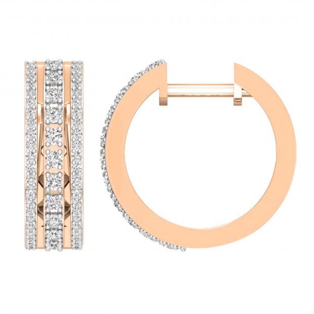 Round White Diamond Triple Row Criss Cross Grooved Hoop Earrings for Women (0.51 ctw, Color I-J, Clarity I1-I2) in 18K Rose Gold