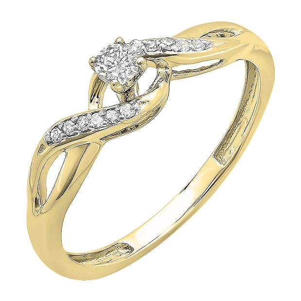 0.20 Carat (ctw) 18k Yellow Gold Round Diamond Crossover Swirl Ladies Bridal Promise Engagement Ring